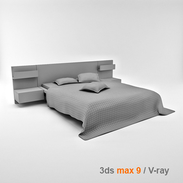 architectural visualization bedside cabinet 3d model - MALM bed 160 with bedside cabinet by lajhar